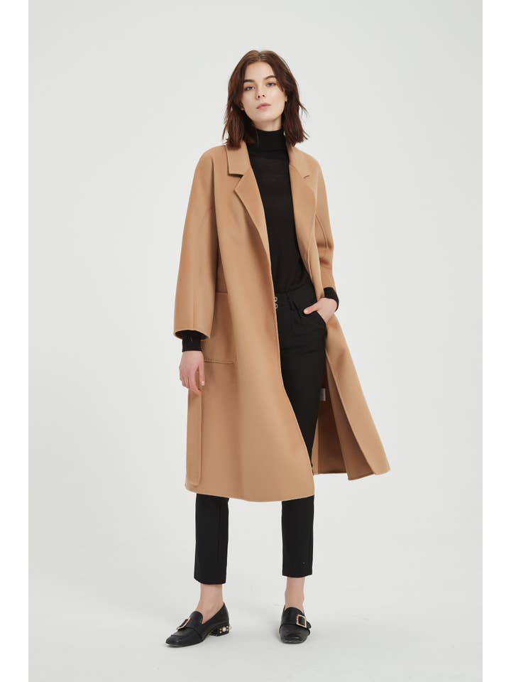 Cammello Cappotto classico avvolgente con cintura regolabile in vendita all'ingrosso su Faire4