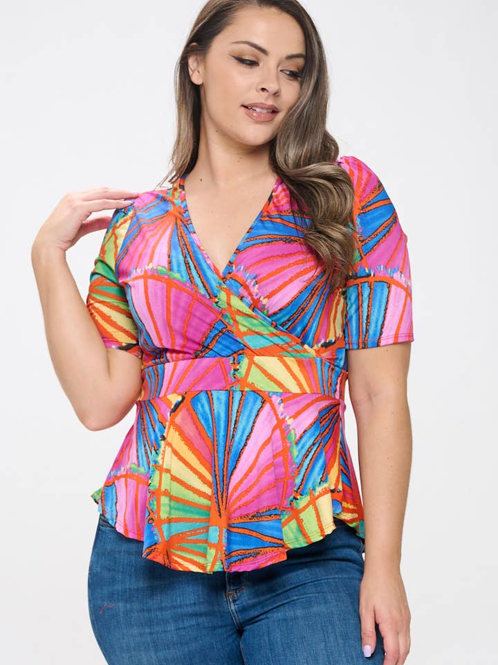 Surplice Knit Print Blouse for wholesale by Anna & Sarah Plus
