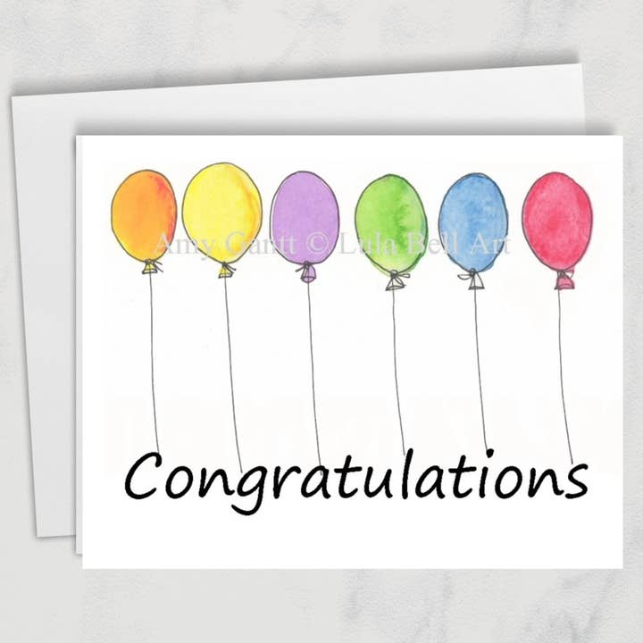 Congratulations - Balloons in a Row Greeting Card for wholesale by Lula Bell Cards and Gifts