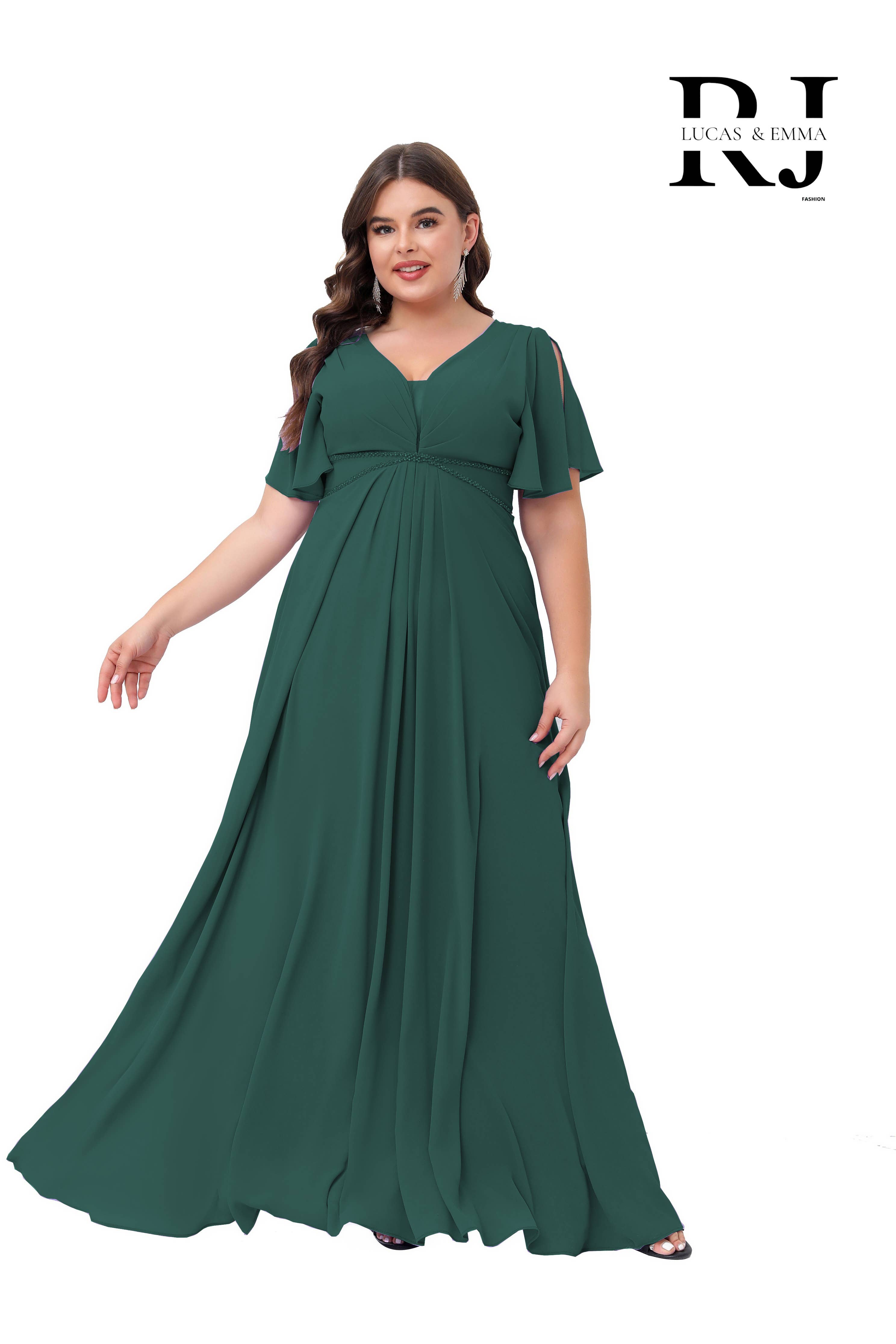 Lucas & Emma - Sarl RJ & co - Wholesale Gown - Women's - Plus size long fluid formal dress with V-neckline11