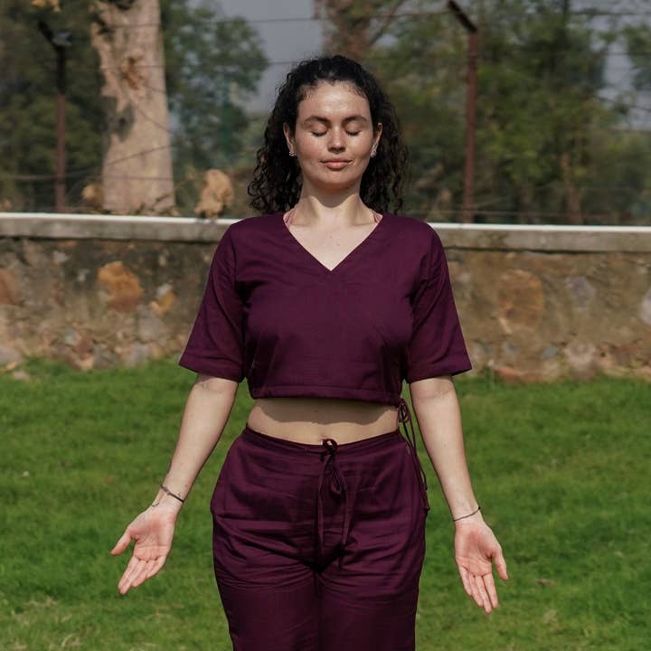 Women Cotton Yoga Top Purple -Apas for wholesale by AKISO