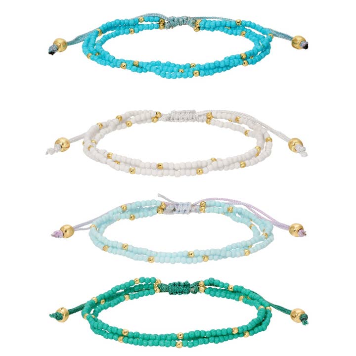 Splendid Iris - Wholesale Beaded Bracelet - Set/12 Asst 2Mm Triple Adustable Seed Bead Bracelets