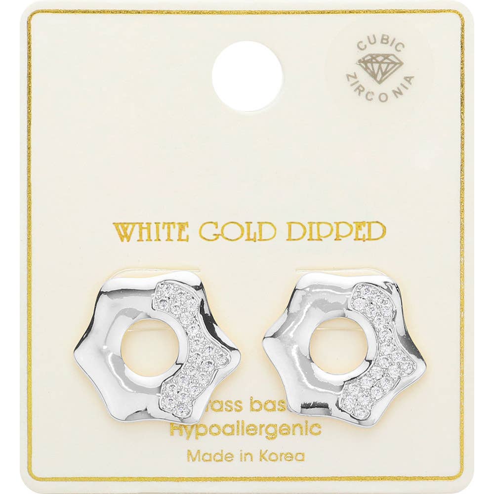 Sensibling Corp. - Wholesale Stud/Post Earrings - 14K Gold Dipped CZ Paved Octagon Stud Earrings2