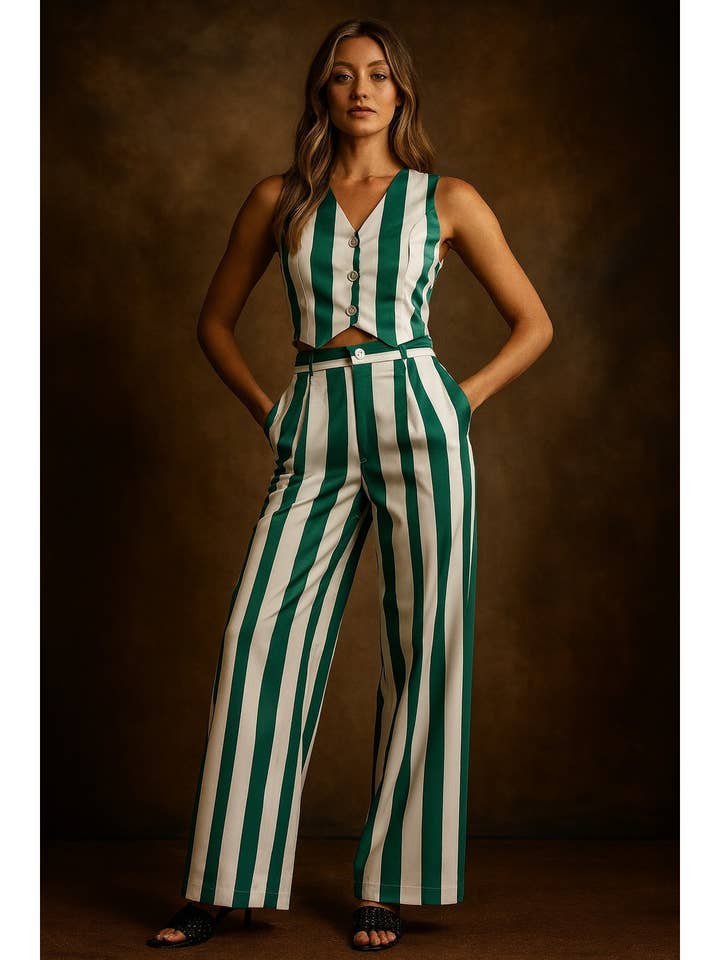 STRIPE VEST AND PANTS SET for wholesale by Mulla