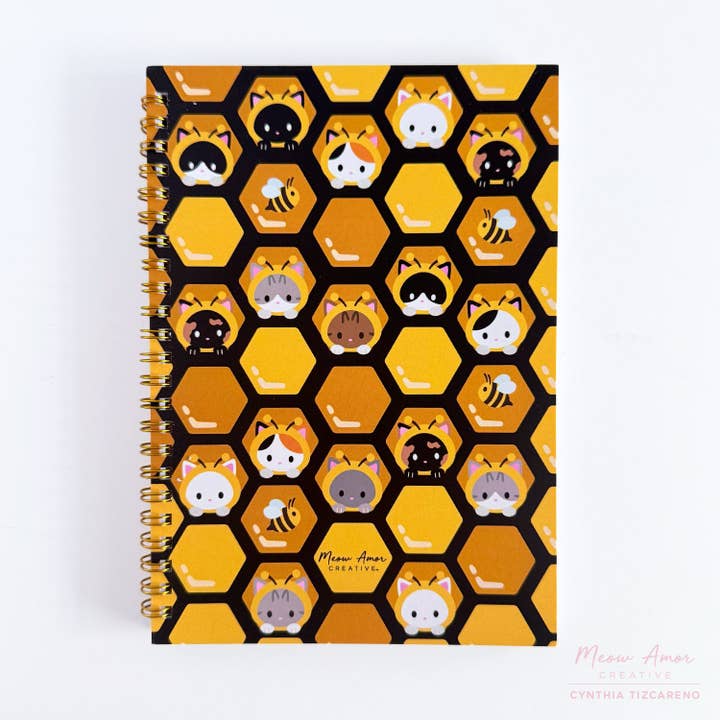 Bee Hive Cats Spiral Notebook for wholesale by Meow Amor Creative