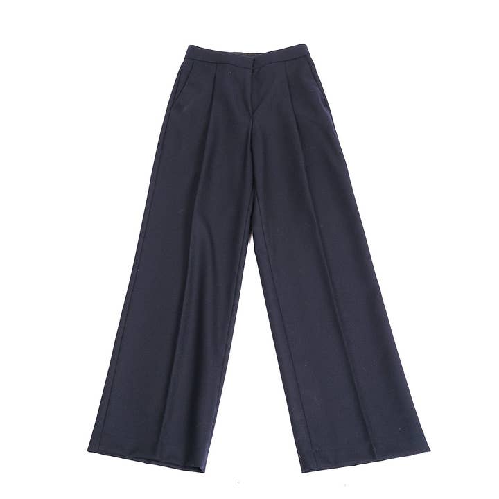 Pantalon palazzo classique en laine vierge bleue/noire 100 % pour la vente par Vicini d’istanti