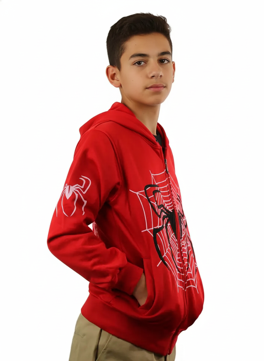 Lime Tree Clothing Inc. – Großhandel Hoodie – Kinder – Spider Hero Hoodie mit Reißverschluss für Kinder — lustiges Design mit Maskenkapuze6