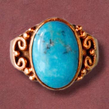 Anel Oval Turquesa Cobre com Bisel Projetado por atacado de Tidepool