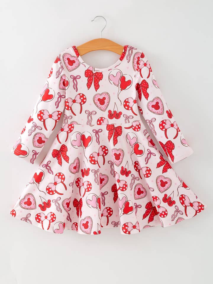 Rylee Faith Designs - Wholesale Dress - Kids - Toddler Girls Valentine Party Dress –Bow Heart Print Outfit
