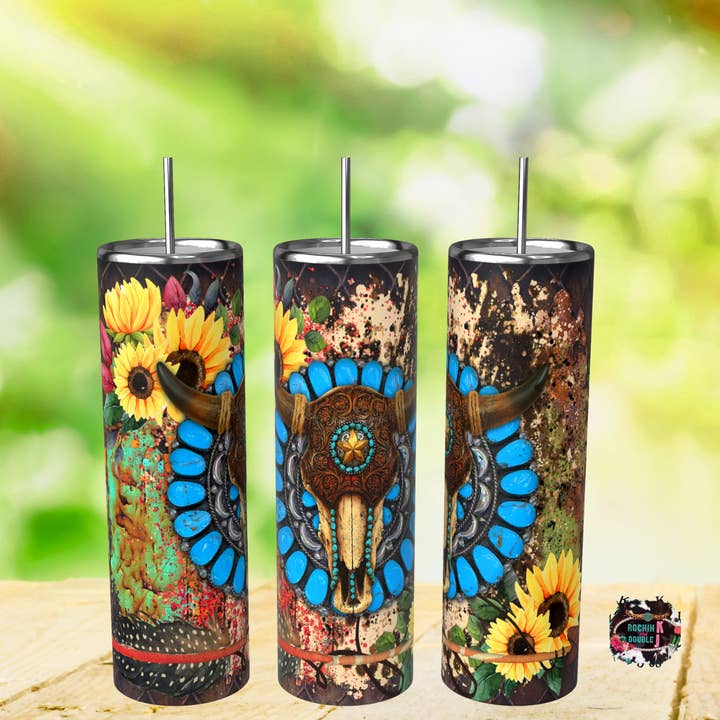 Beker met schedel van koeienhuid voor wholesale door Rockin K and Double J