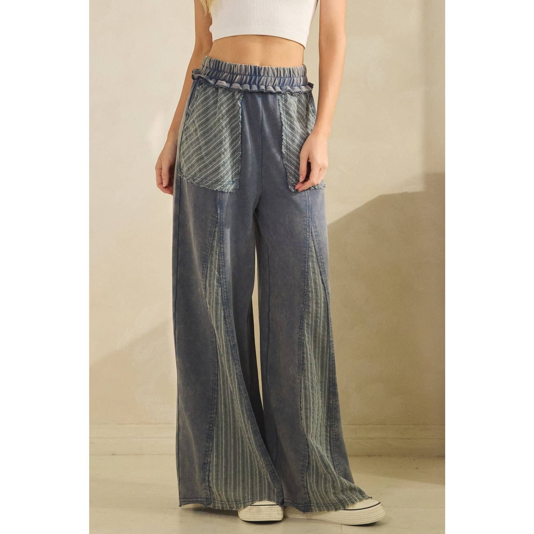 DENIM BLUE COASTAL DRIFT WIDE-LEG PANTS (SP8082) for wholesale on Faire7