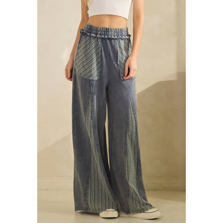 DENIM BLUE COASTAL DRIFT WIDE-LEG PANTS (SP8082) for wholesale on Faire7