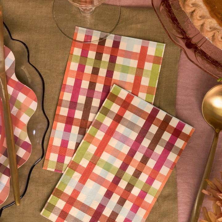 xo, Fetti - Wholesale Disposable Napkin - Fall Plaid Paper Napkins - 25 pcs; Thanksgiving decor, 6x40