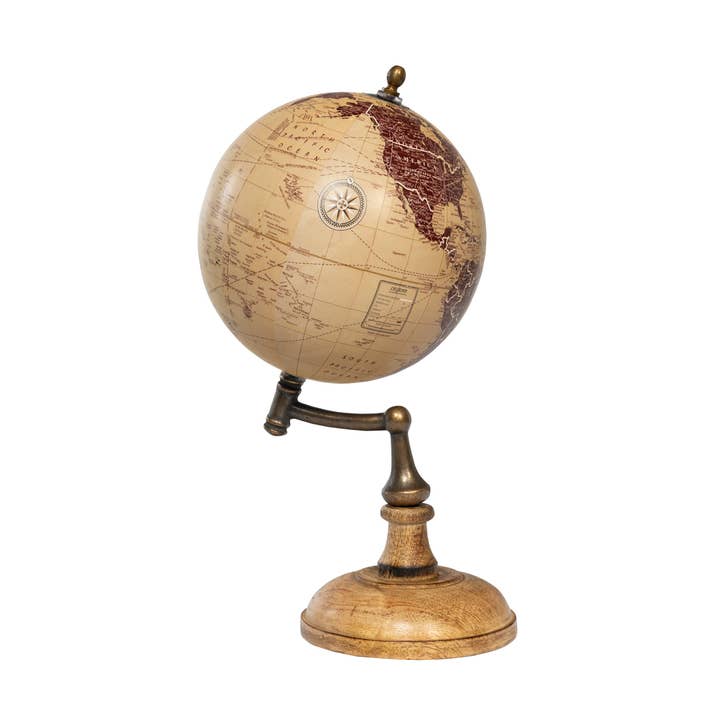 Weltkarte — beigefarbener Globus mit gewölbtem Holzsockel für den Großhandel von Novità Home
