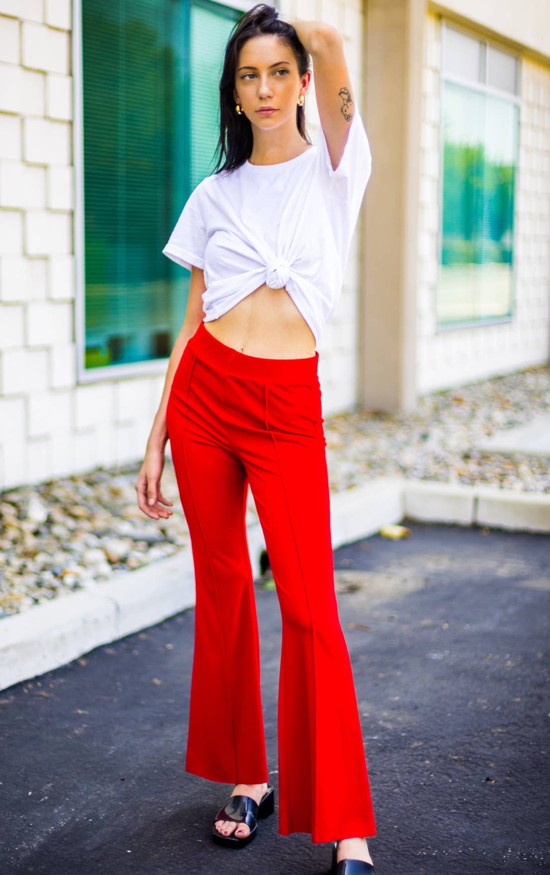 Urban Diction - Vente Pantalon – femme - Pantalon Bell décontracté et professionnel NOIR/ROUGE/VERT/IVOIRE15