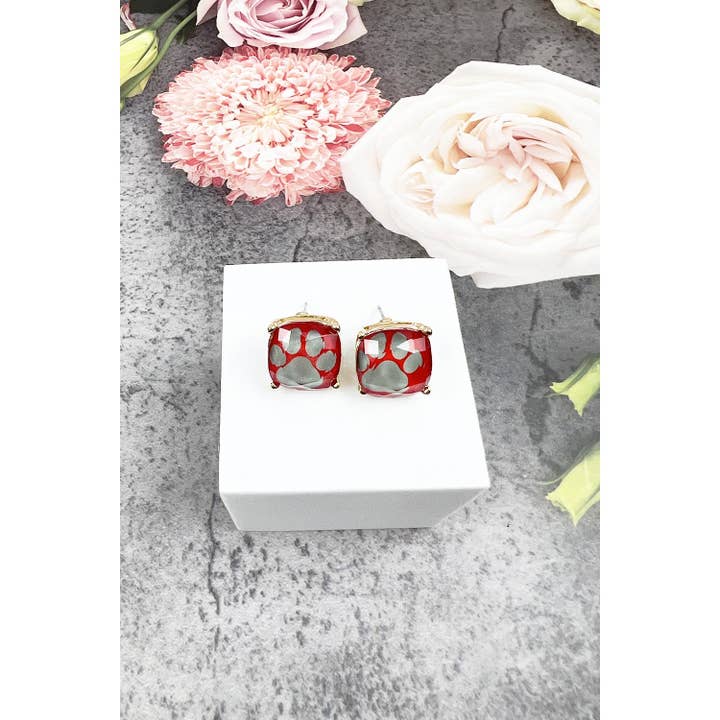 JHP Collection - Wholesale Stud/Post Earrings - DOG PAW PRINT CUSHION CUT EPOXY STUD EARRING39