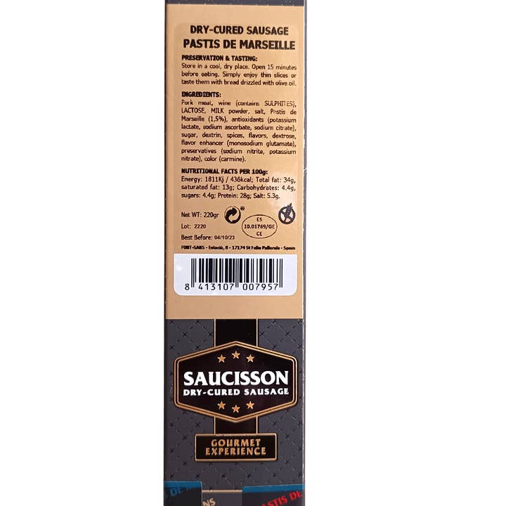 LuxFood-Shop - Wholesale Salami - Gourmet peasant sausage with Pastis de Marseille - Font-Sans2