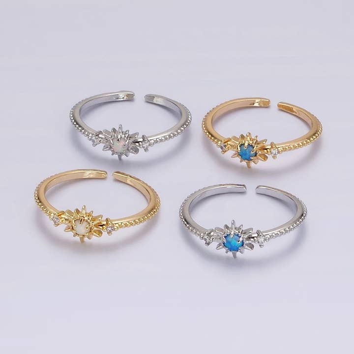 14 K guldfyldt hvid, blå Opal Celestial Star Micro asfalteret prikket ring i guld & sølv | O1160 - O1163 for engroshandel hos Aim Eternal