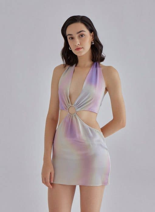 Purple Euphoria Halterneck Mini Silk Dress