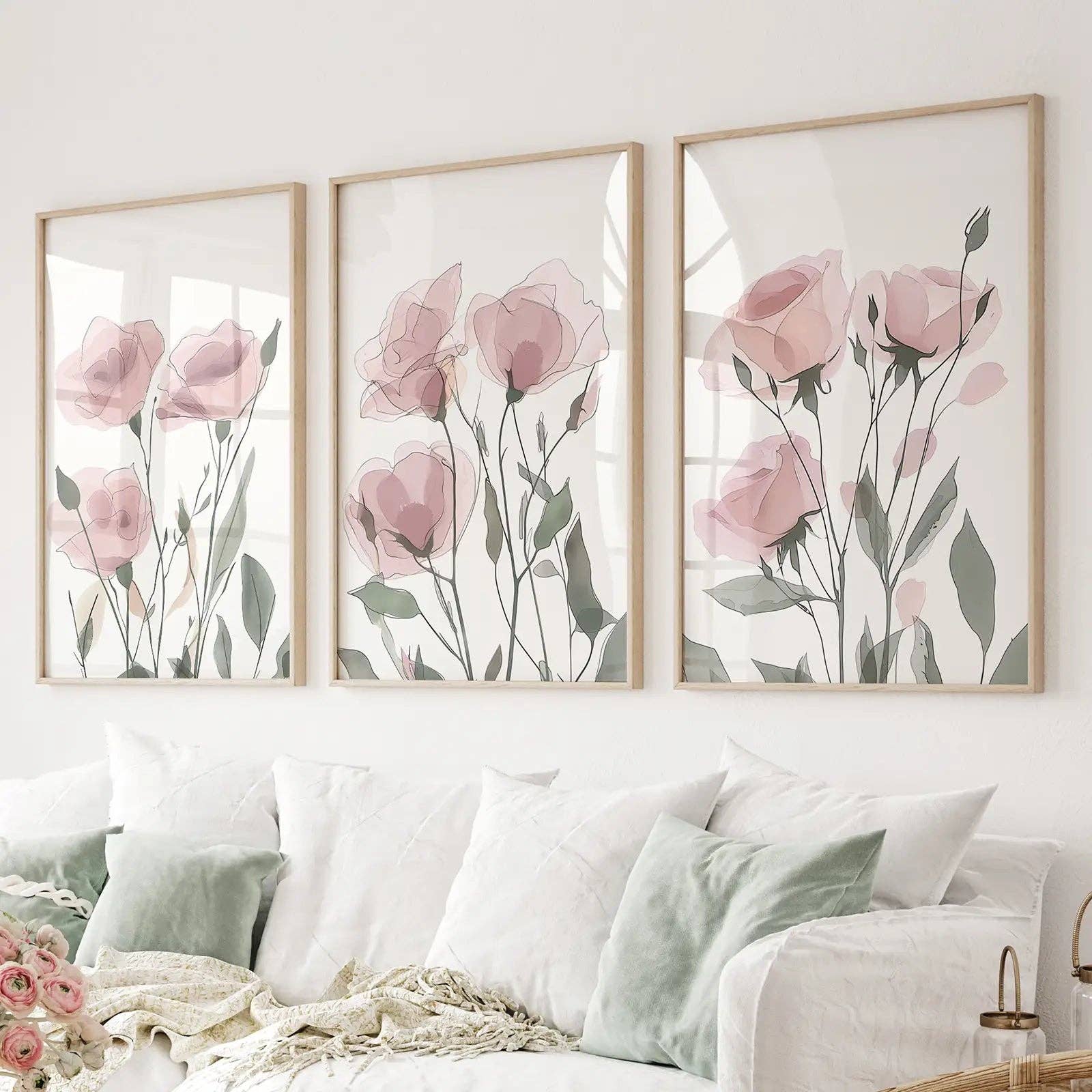 Art Lane – wholesale Wall art set – Watercolor Blush Pink Flowers Poster Decor2