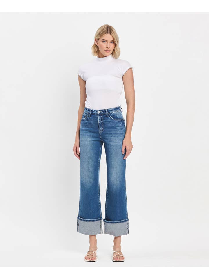 BLUE FAIRY 90'S VINTAGE SUPER HIGH RISE CUFFED FLARE JEANS F5827 for wholesale on Faire4