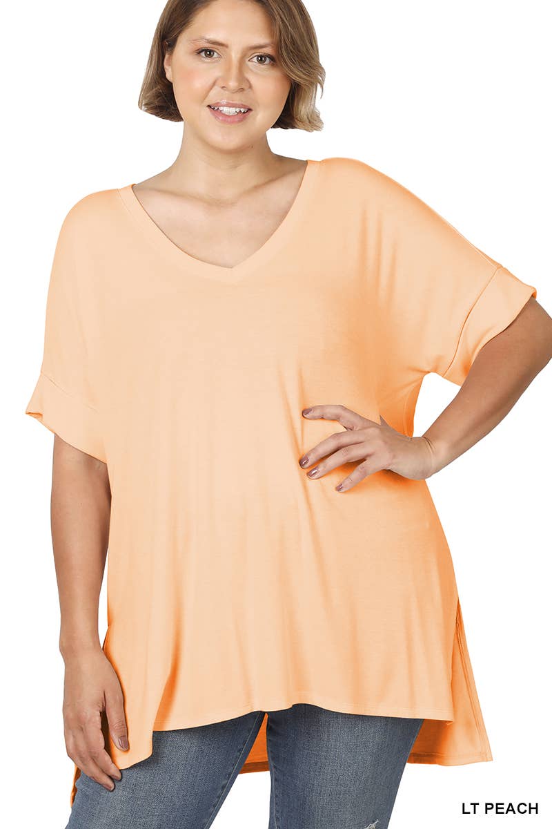 OLIVEMUSTARD  `.Plus size V Neck Top w/ side-slit for wholesale on Faire27