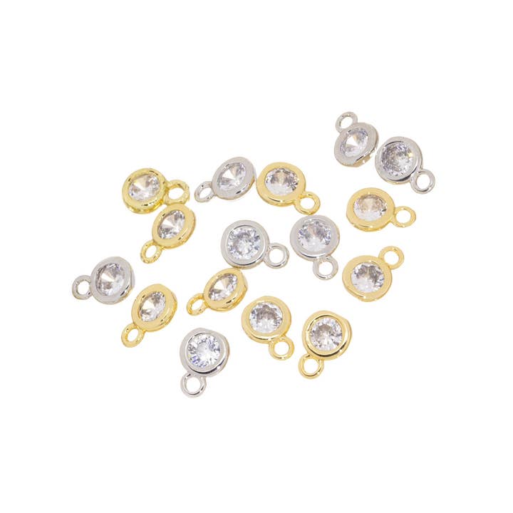 Jewel Pledge - Wholesale Individual Charm/Pendant - Gold & Silver CZ Bezel Disc Circle Charms CPG-CPS7822