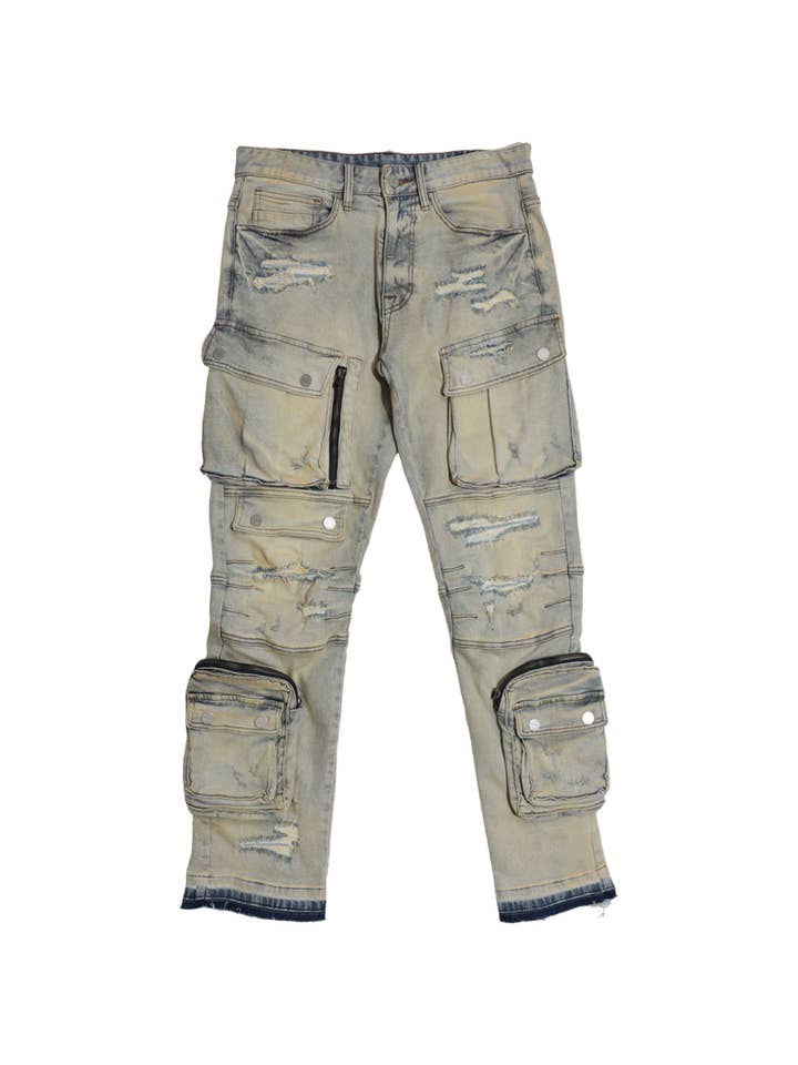 First Row - Wholesale Jeans – Men’s - UTILITY CARGO SHARP DENIM PANTS