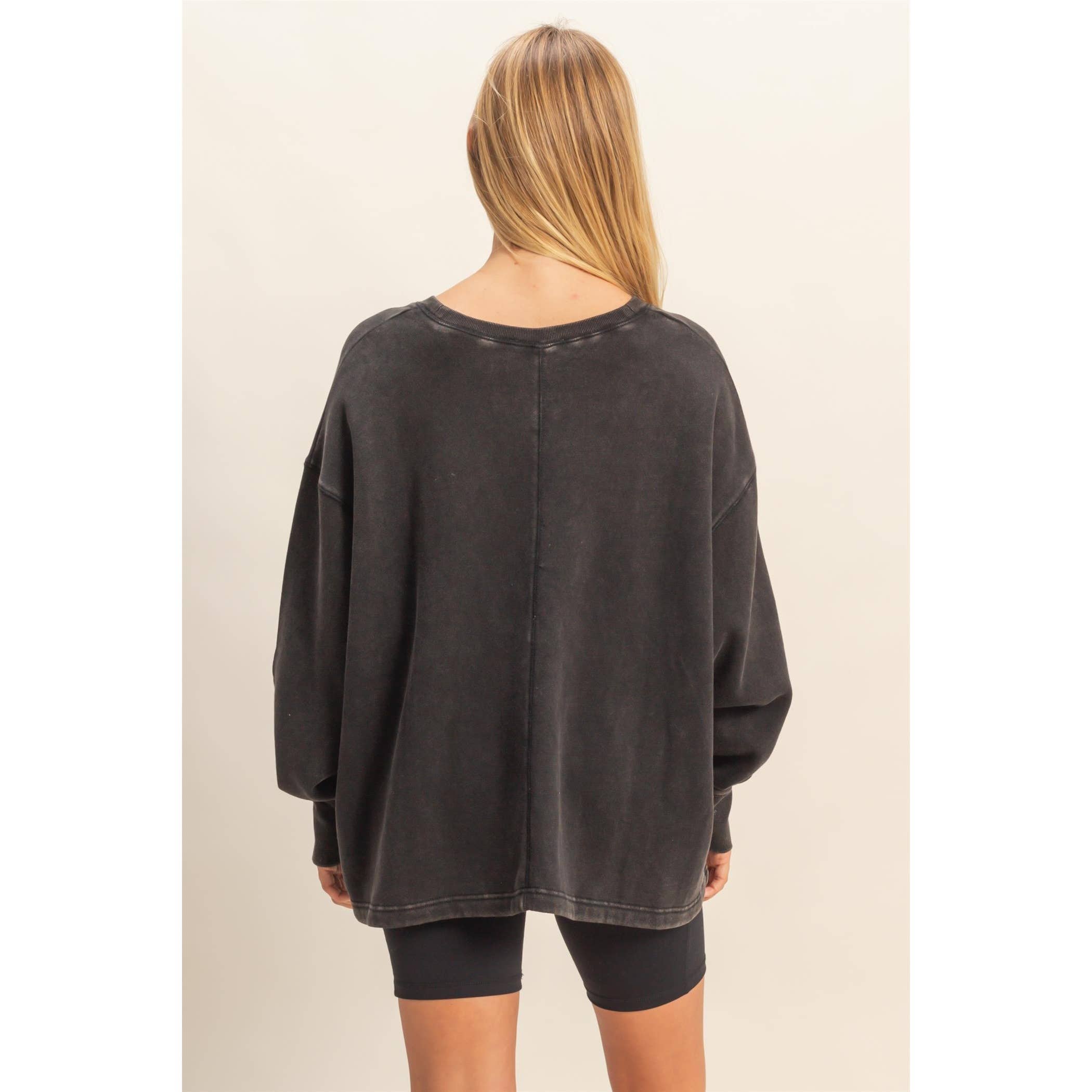 Double Zero - Wholesale Sweatshirt - Women's - Oversized V-Neck Sweatshirt With Raw Edge Detail10
