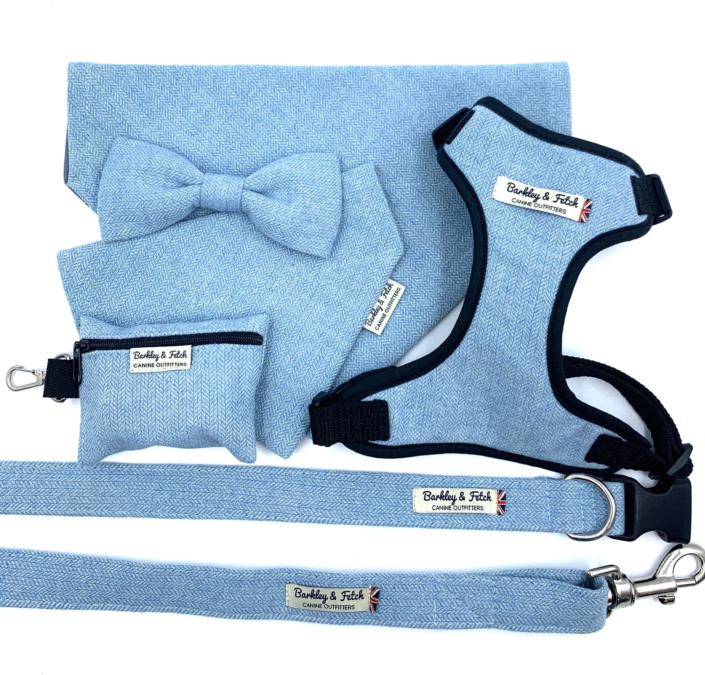Barkley and Fetch – wholesale Pet poo bag dispenser – Pale Blue Herringbone Poo Bag Holder1