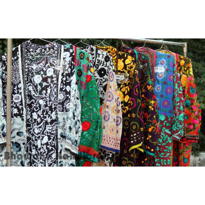 Bhawana Handicrafts - Wholesale Kimono – Women's - Designer Hand Embroidered Phulkari Boho Long Kimono Jacket2