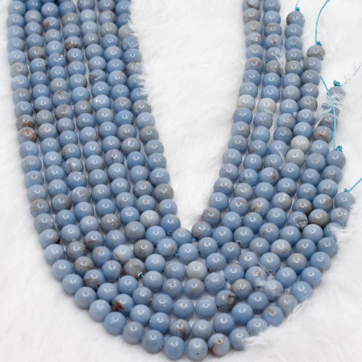 AK Healing Crystals - Vente Perle - Perles rondes en angélite, bijoux en perles de cristal 4-10 mm