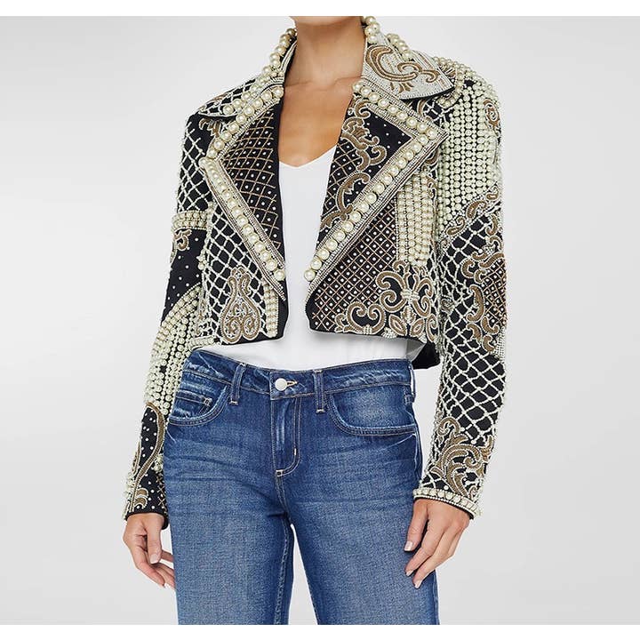 JK133Y Luxurious Hand-Embroidered Beaded Diamond Short Coat for wholesale by Productseeker