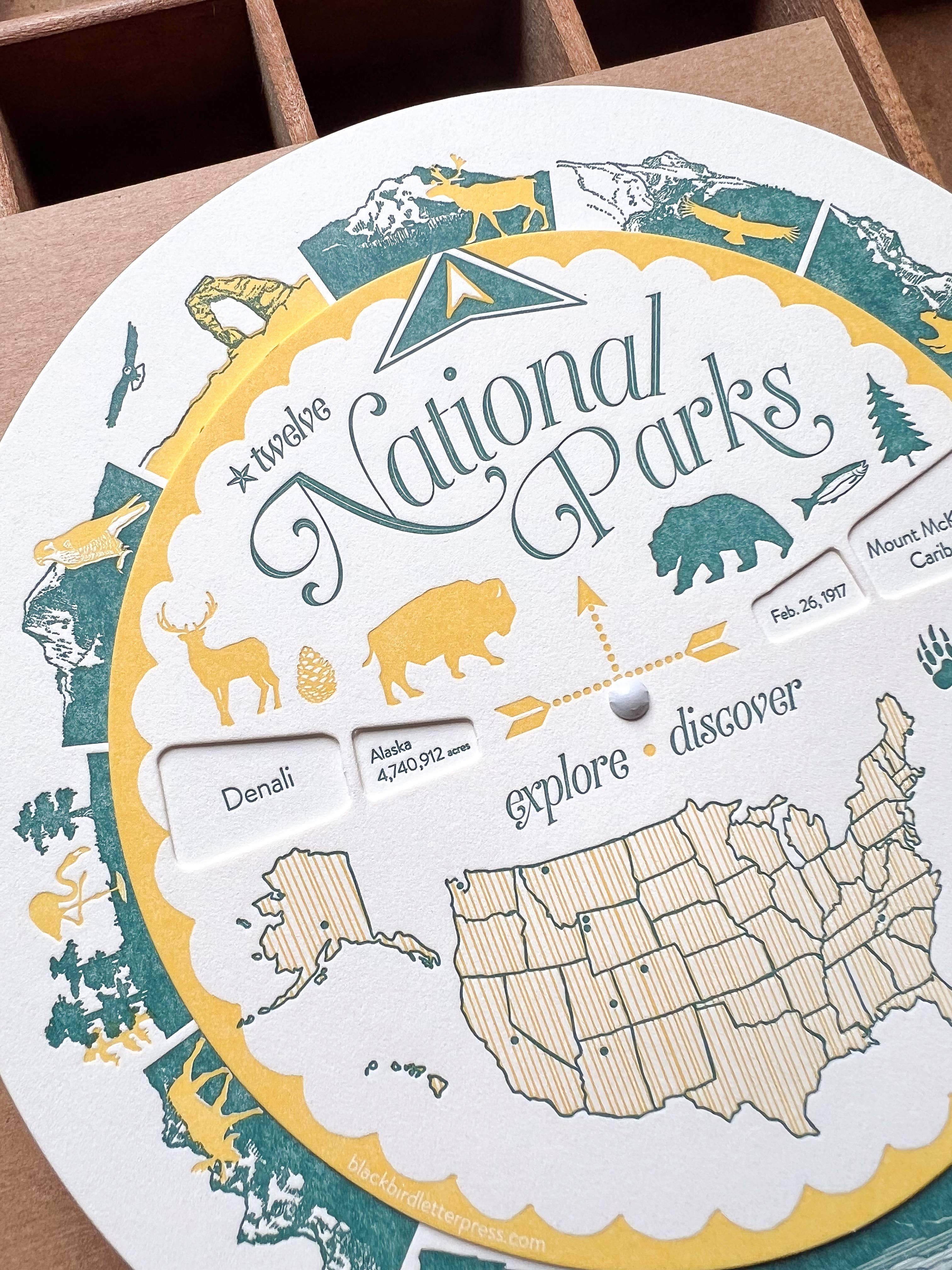 Blackbird Letterpress - Wholesale Stationery/Notecard Set - National Parks spinner / volvelle3