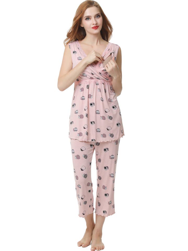 Kimi + Kai Maternity "Loren" Nursing PJ Set Blush for wholesale on Faire