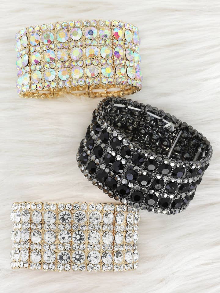 3 Row Circle Rhinestone Wide Stretch Evening Bracelet for wholesale by SP Sophia Collection