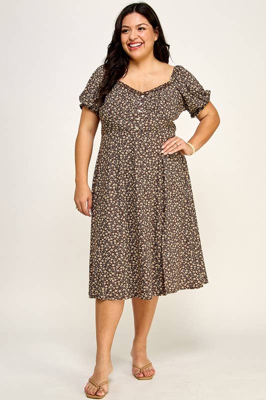 Lemon Tree - Vente Robe – femme - Robe midi fleurie à fentes Ditsy2