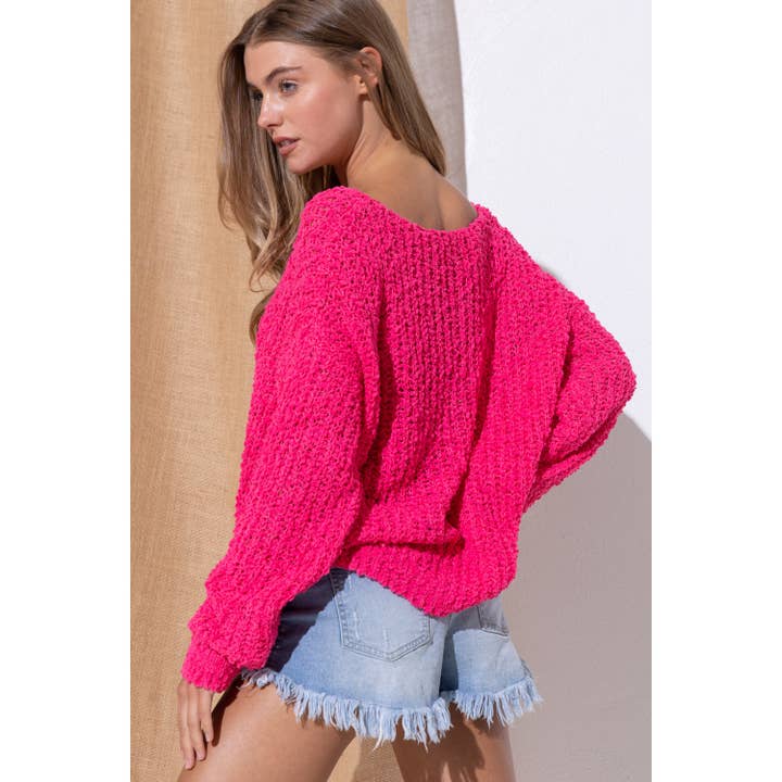 LOOSE POPCORN KNIT BOAT NECK PULLOVER for wholesale by Sweet Generis