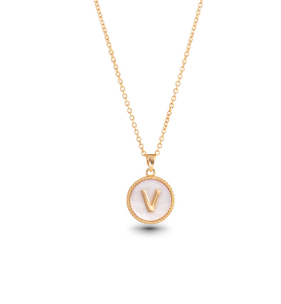 Amanda Blu - Wholesale Pendant/Charm Necklace - Gold Mother of Pearl Initial Necklaces | 18 Letters17