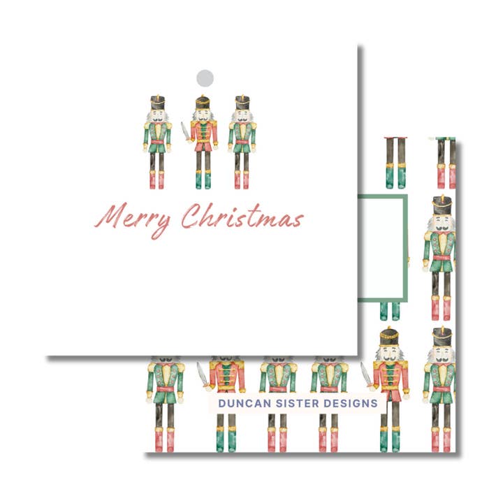 Fyrkantiga nötknäppare julklappsetiketter – Set om 8, tillverkade i USA för wholesale av Duncan Sister Designs