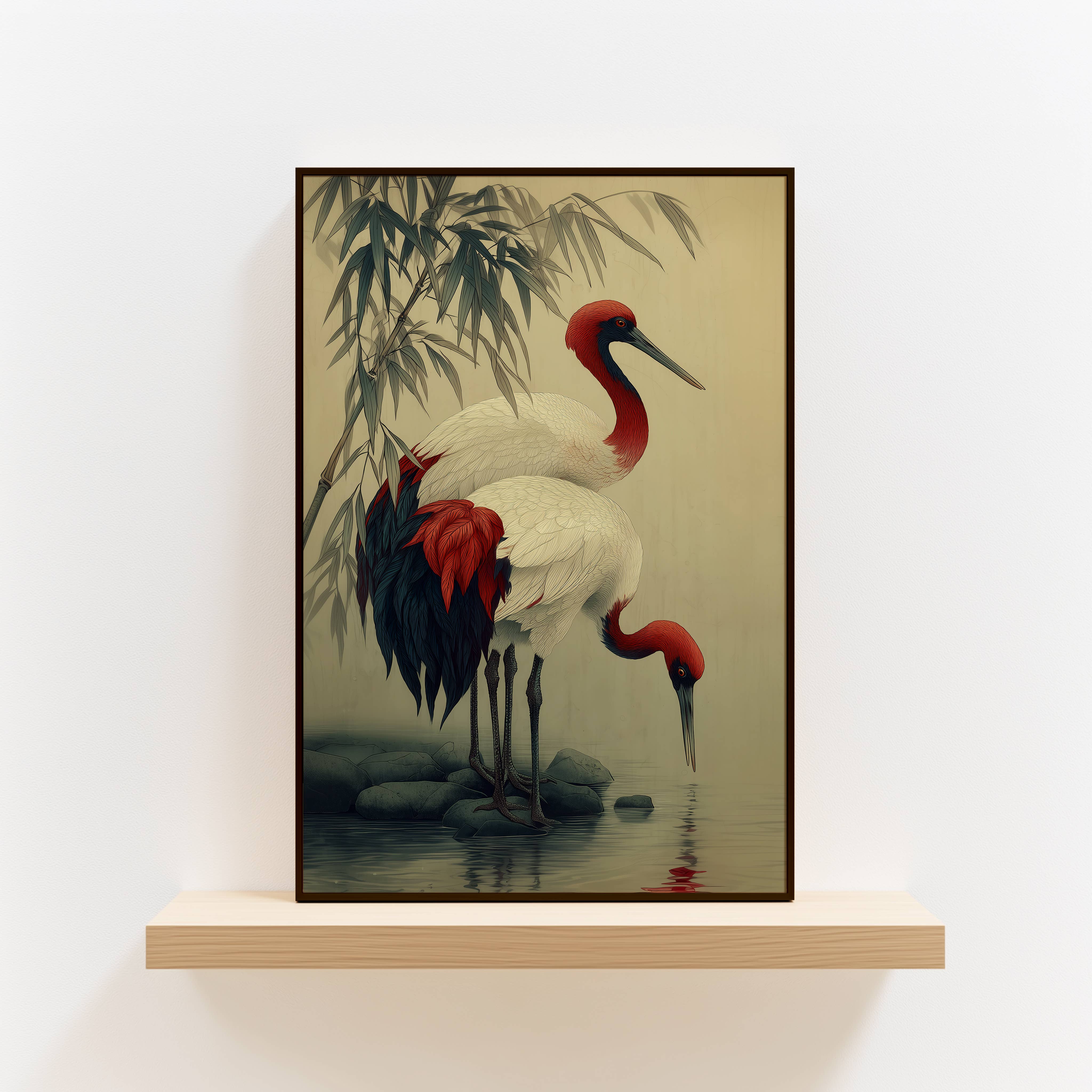 IuliiaArtPrints - Wholesale Art Print - Japandi Wabi Sabi Decor – Two Red-Crowned Cranes Artwork