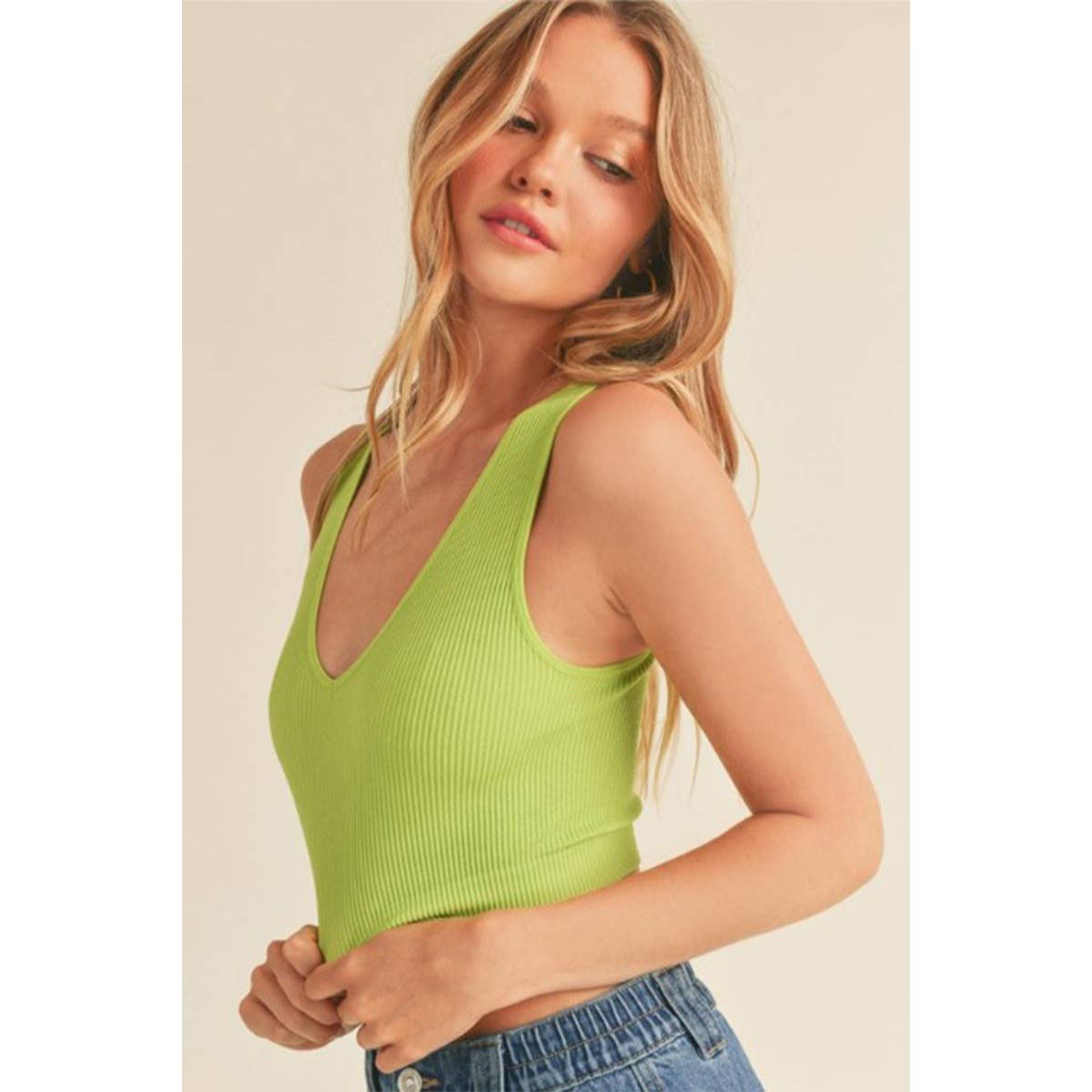 Timeless – wholesale Tank top – Women′s – Deep V Neck Ribbed Seamless Crop Tank Top12