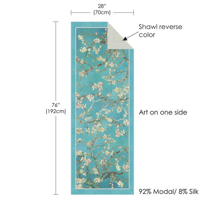 RainCaper - Wholesale Scarf - Women's - Fine Art Silk Blend Shawl van Gogh Almond Blossom4