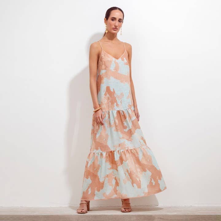 RENATA DRESS ACQUA ACUARELA LINEN for wholesale by Maria la Paz