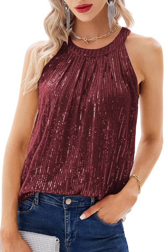 UNISHE – Großhandel Tanktop – Damen – Schwarzes Neckholder-Top mit Pailletten von UNISHE6