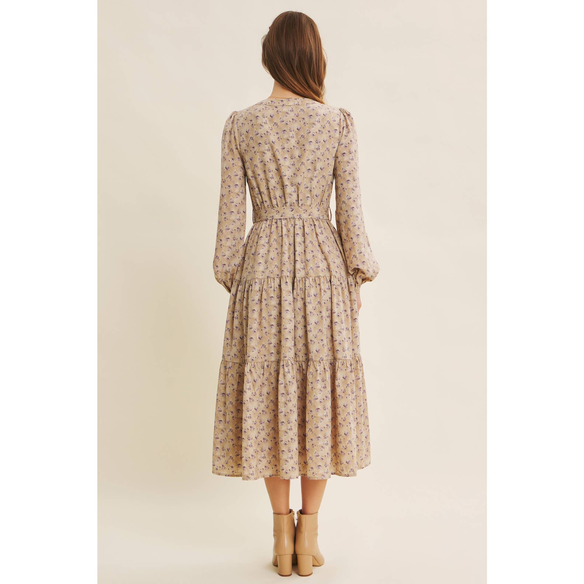 PIETRA MULTI ABITO MIDI FLOREALE MODERNO CON VOLANT E CINTURA in vendita all'ingrosso su Faire13