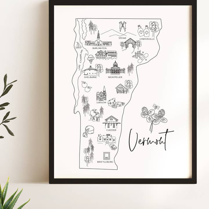 Croquis du Vermont - carte et points d'intérêt pour la vente par Simply Sketch Studio