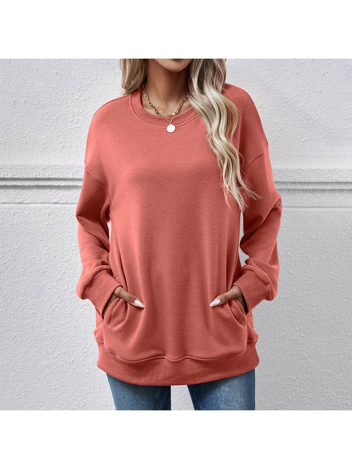 Lily Clothing - Wholesale Sweatshirt - Women's - LOOSE ROUND NECK PLUSH SWEATSHIRT_CWTSTL0649