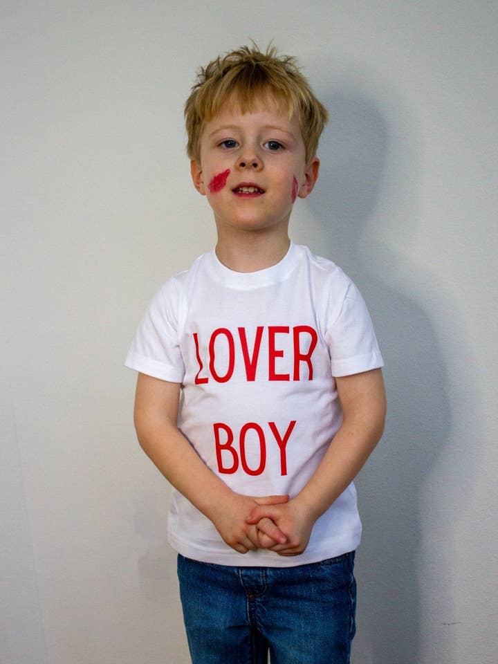 Lover Boy | Toddler Tee | White with Red Letters for wholesale by Charlie Rae