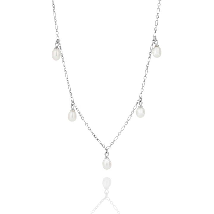 Haf Fínleg Hálsfesti Com 5X Pérolas - Ródio por atacado de bylovisa